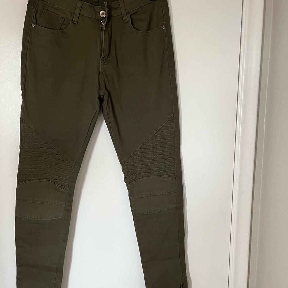 Olive Green Moto Skinny Jeans